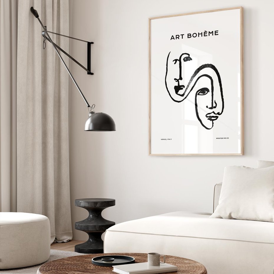 Plakat w ramie 50x70 - Rozbijające Granice Boho - boho sztuka, twarze - rama drewno