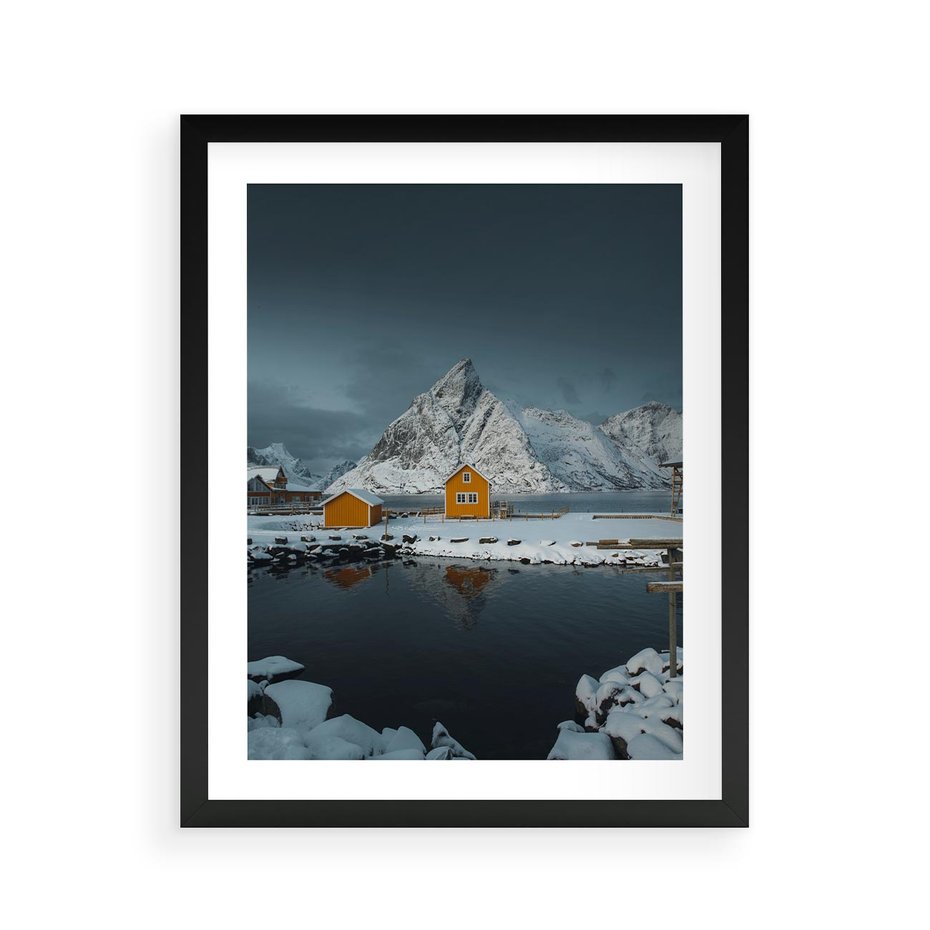Plakat w ramie 40x50 - Minimalizm i Urok Natury - skandynawskie, domki - rama czarna
