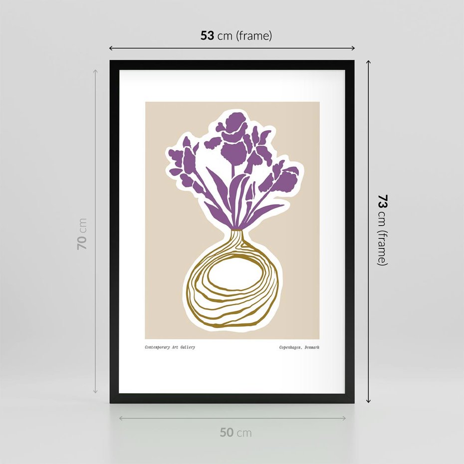 Plakat w ramie 50x70 - Migocące Anomalie - abstrakcyjne liście, kwiaty tropikalne w wazonie - rama czarna