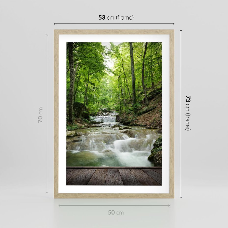 Plakat w ramie 50x70 - Plączący się strumień - rzeka, strumień - rama drewno