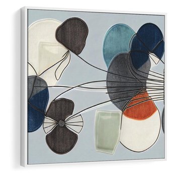 Obraz w ramie 80x80 - Plamy w Niebieskim - sztuka abstrakcyjna, linie - rama biała