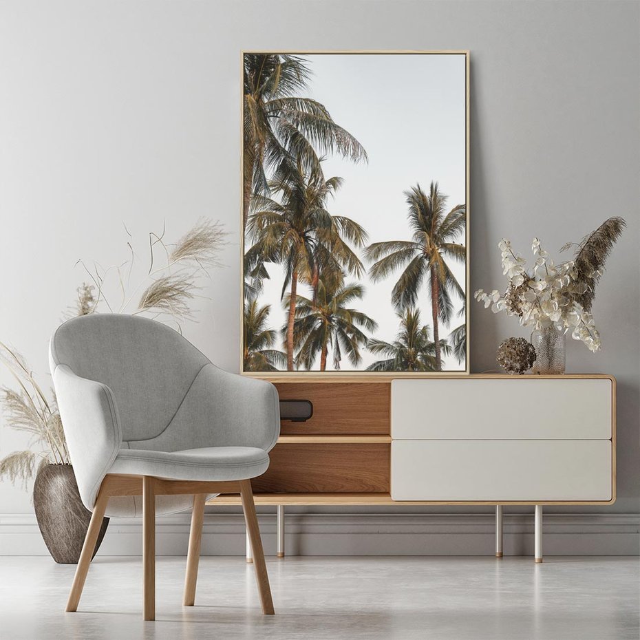 Obraz w ramie 80x120 - Palmy - tęsknota za Hawajami - palmy, Hawaje - rama drewno