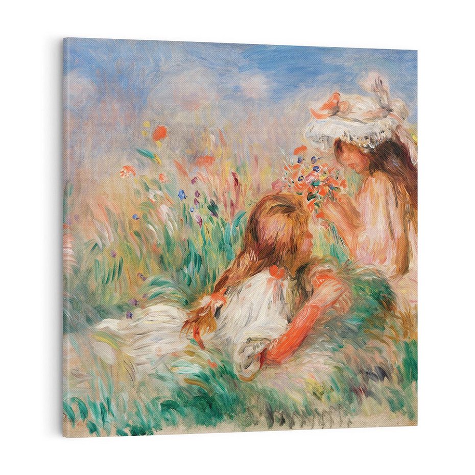 Obraz na płótnie 40x40 - Girls in the Grass Arranging a Bouquet, Pierre-Auguste Renoir - Reprodukcja - reprodukcja, obraz na płótnie