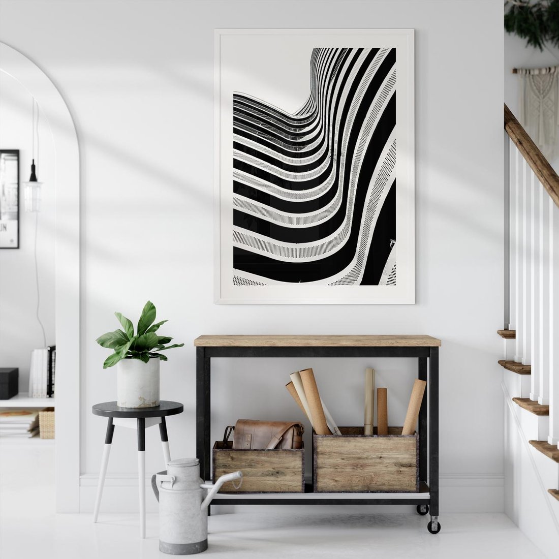 Plakat w ramie 50x70 - Nowoczesność w Monochromii - nowoczesna architektura, czarno białe zdjęcie - rama biała
