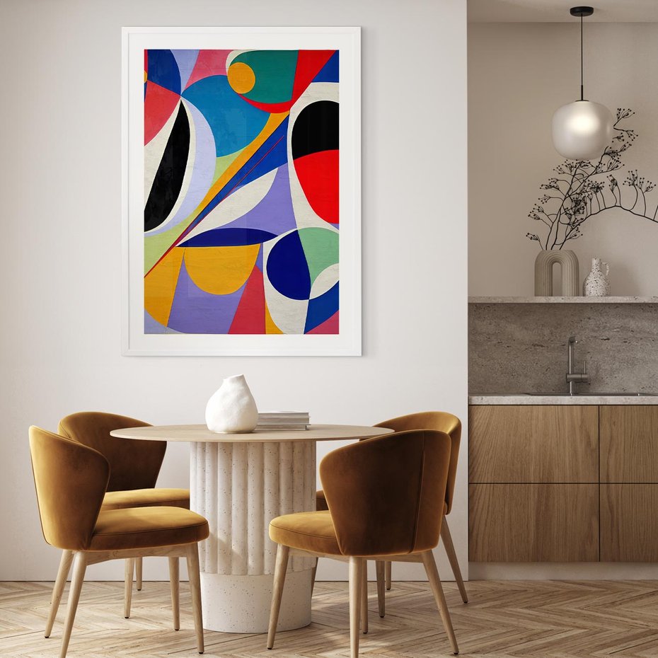 Plakat bez ramy 21x30 - Kolorowe Przesunięcia Kształtów - abstrakcyjny obraz olejny, żywe kolory