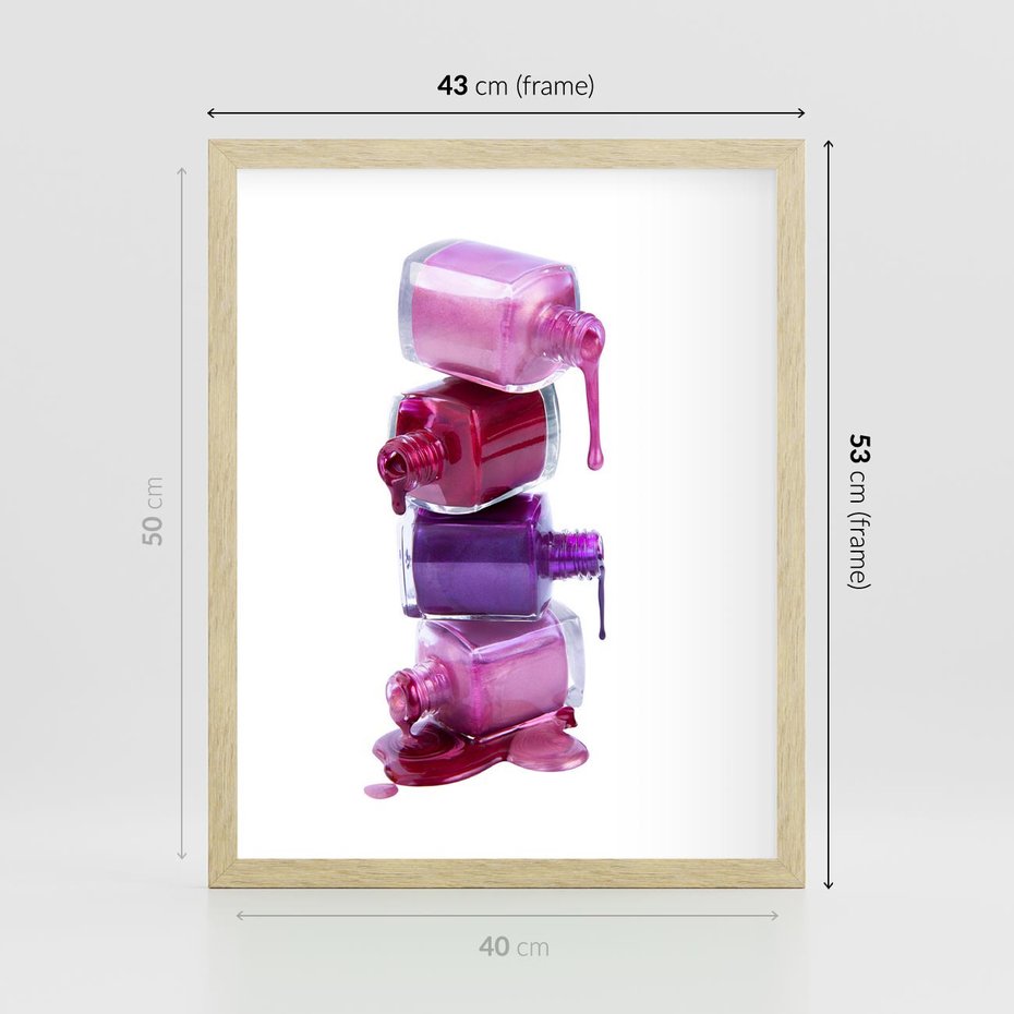 Plakat w ramie 40x50 - Kolorowe Paznokcie - lakiery, do paznokci - rama drewno