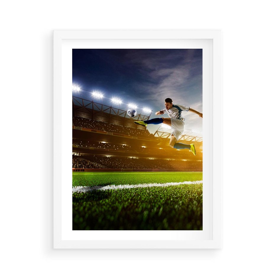 Plakat w ramie 50x70 - Gol! Magia piłki nożnej - gol, piłka - rama biała