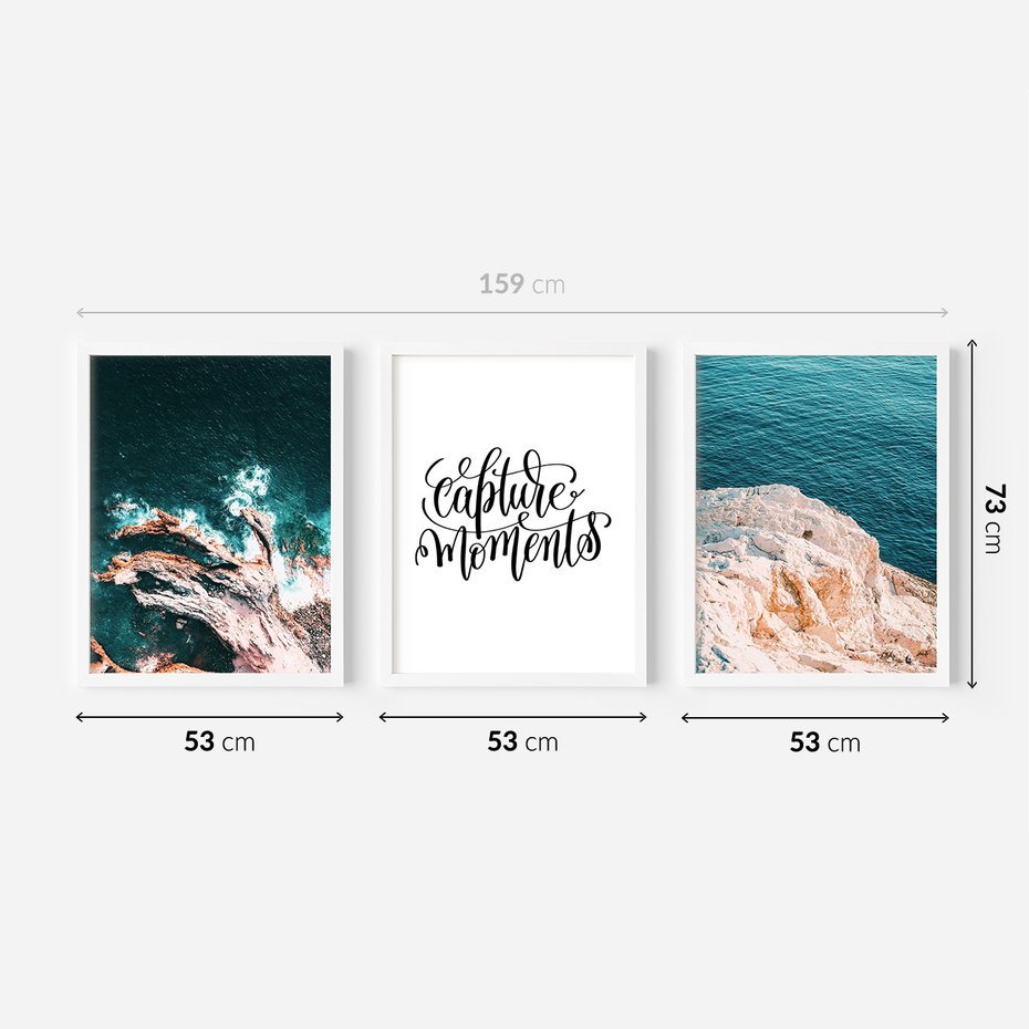 Zestaw obrazy w ramie 50x70 galeria - Typografia, morze, ocean, fale - rama biała