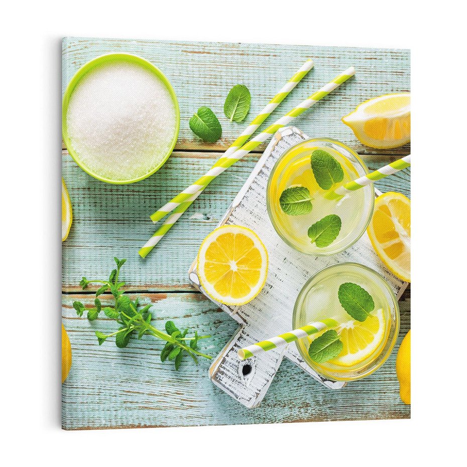 Obraz na płótnie 80x80 - Cytrynowe Orzeźwienie - cytryny, lemoniada
