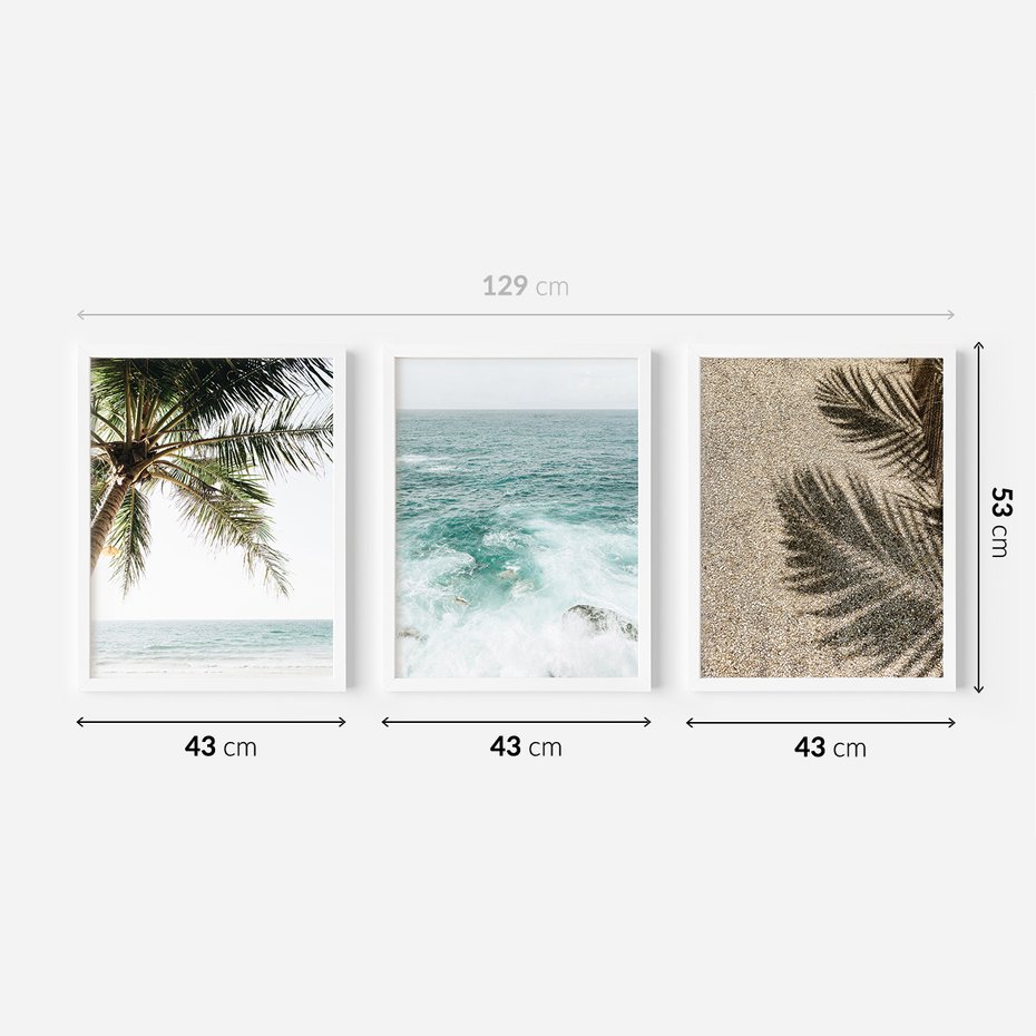 Zestaw obrazy w ramie 40x50 galeria - Plaża, palmy, lato, wakacje - rama biała