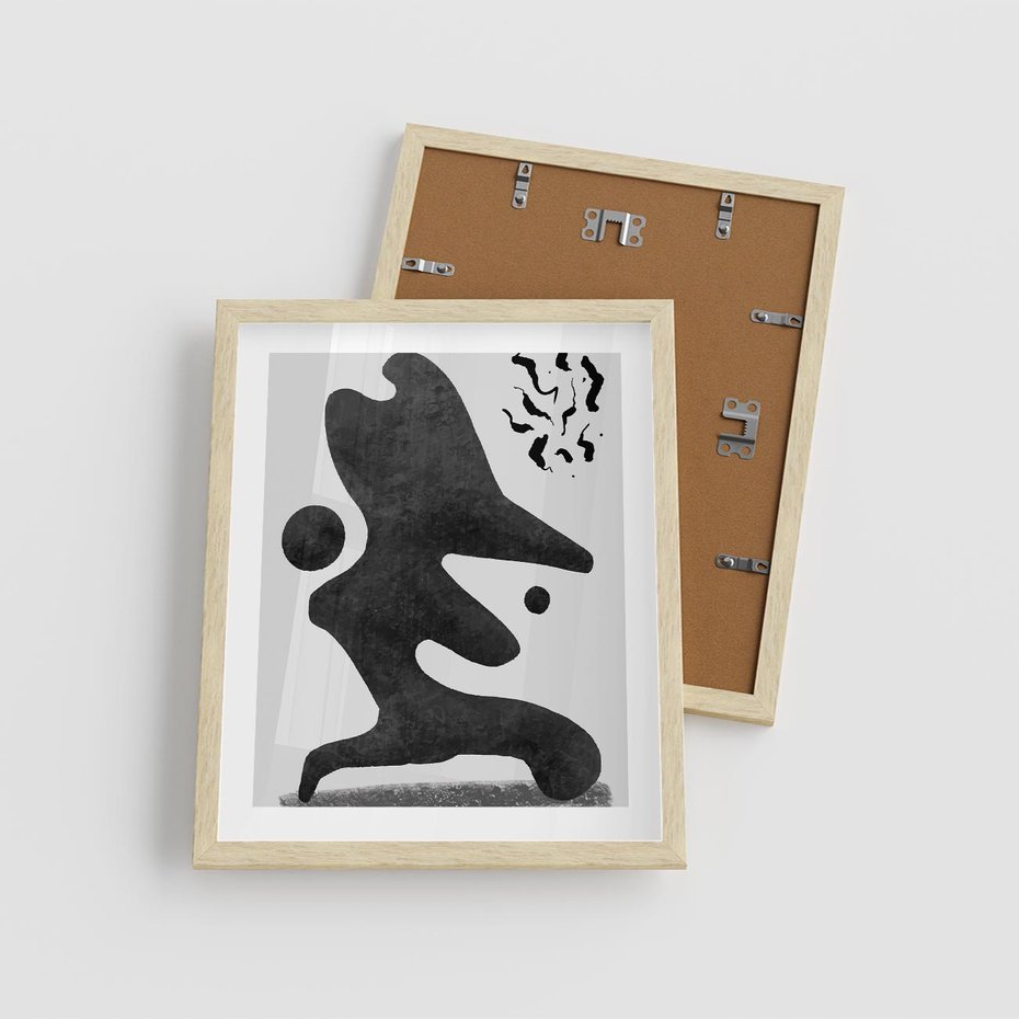 Plakat w ramie 40x50 - Abstrakcja w Monochromii - nowoczesna grafika, abstrakcja - rama drewno