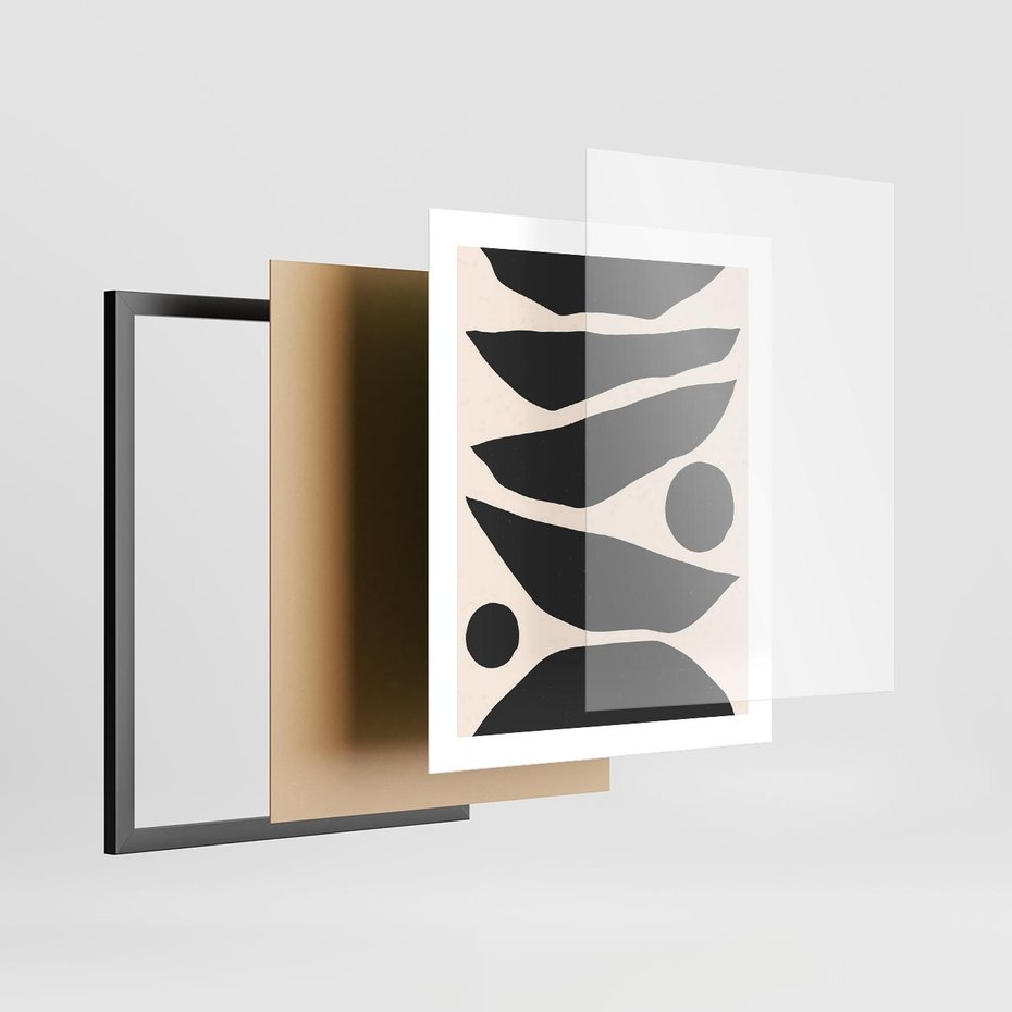 Plakat w ramie 40x50 - Modernistyczna Abstrakcja w Czerni i Bieli - abstrakcja, czarno biała grafika - rama czarna