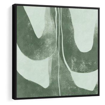 Obraz w ramie 50x50 - Nurtująca Kompozycja Zieleni - abstrakcyjne delikatne zielone linie, podobne do gałęzi kwiatów - rama czarna