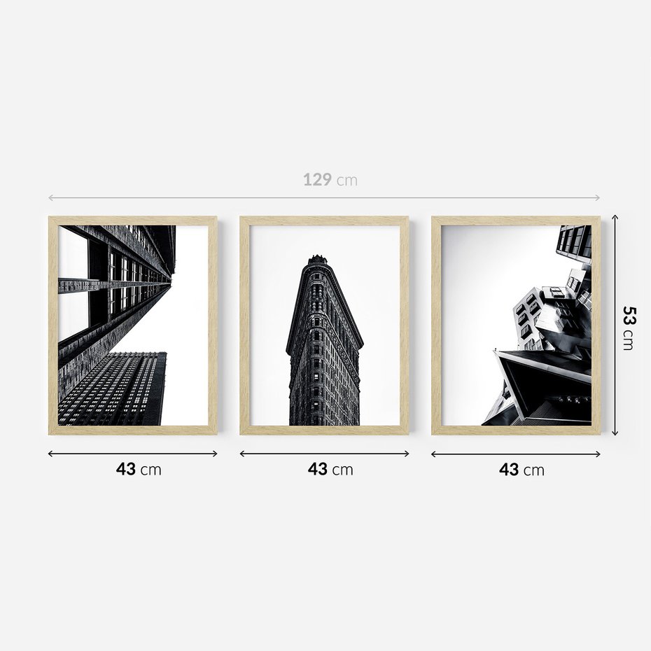 Zestaw obrazy w ramie 40x50 galeria - Architektura, budynki, czarno, biały - rama drewno