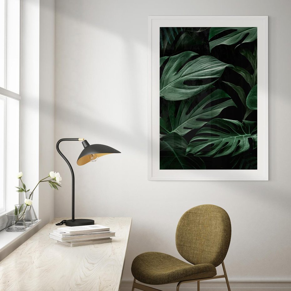 Plakat w ramie 50x70 - Zielone Liście Monstery w Dżungli - zielone liście monstery, dżungla - rama biała