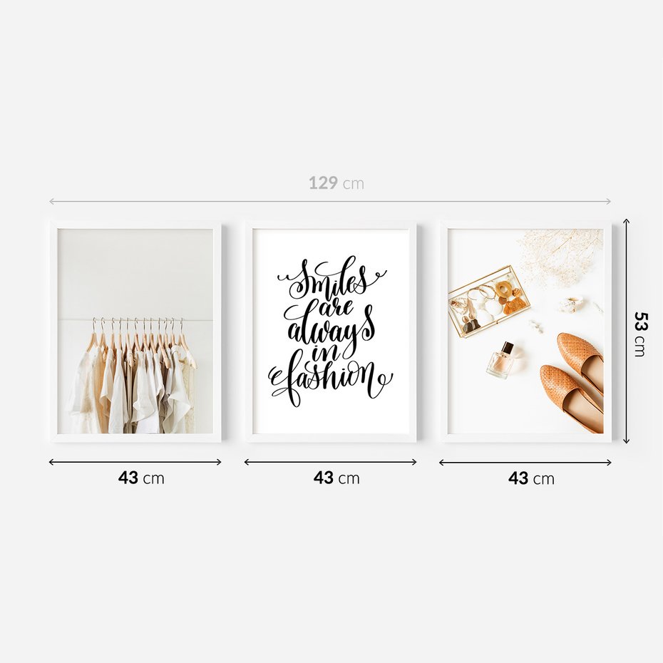 Zestaw obrazy w ramie 40x50 galeria - Moda, fashion, uśmiech, napis - rama biała