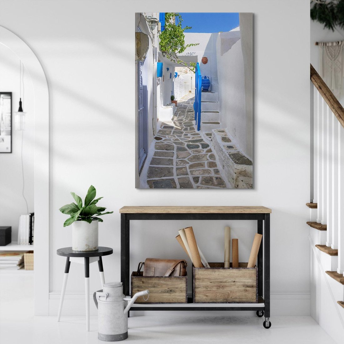 Obraz na płótnie 50x70 - Uroki Santorini: Perspektywiczna Uliczka - uliczka, perspektywa