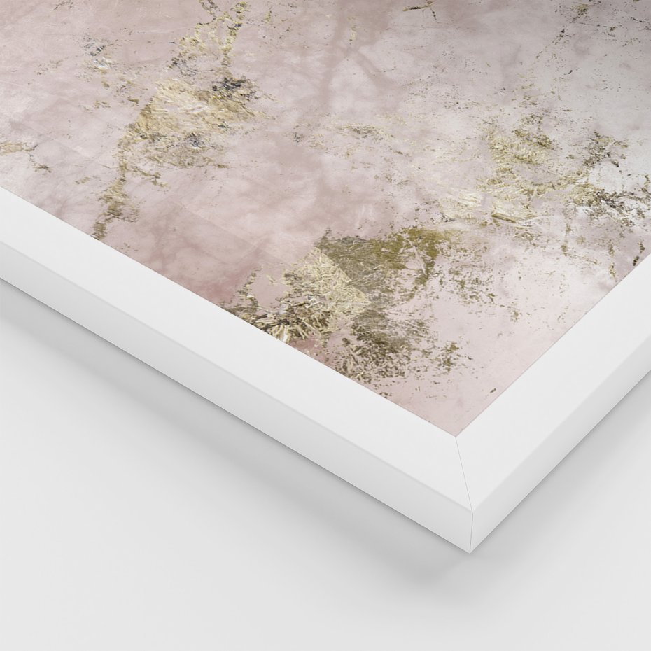 Zestaw obrazy w ramie 50x70 galeria - Marmur, złoto, róż, czerń - rama biała