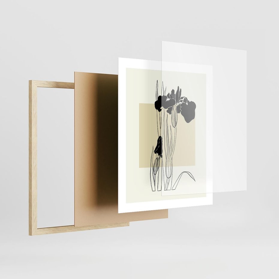 Plakat w ramie 40x50 - Rozkwitające w konturach - irys, kwiaty - rama drewno