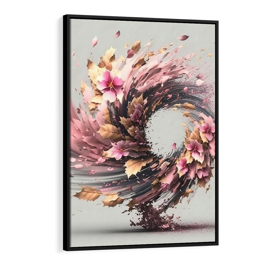 Obraz w ramie 70x100 - Kwiatowy Wir - nowoczesna grafika komputerowa, wir z kwiatów - rama czarna