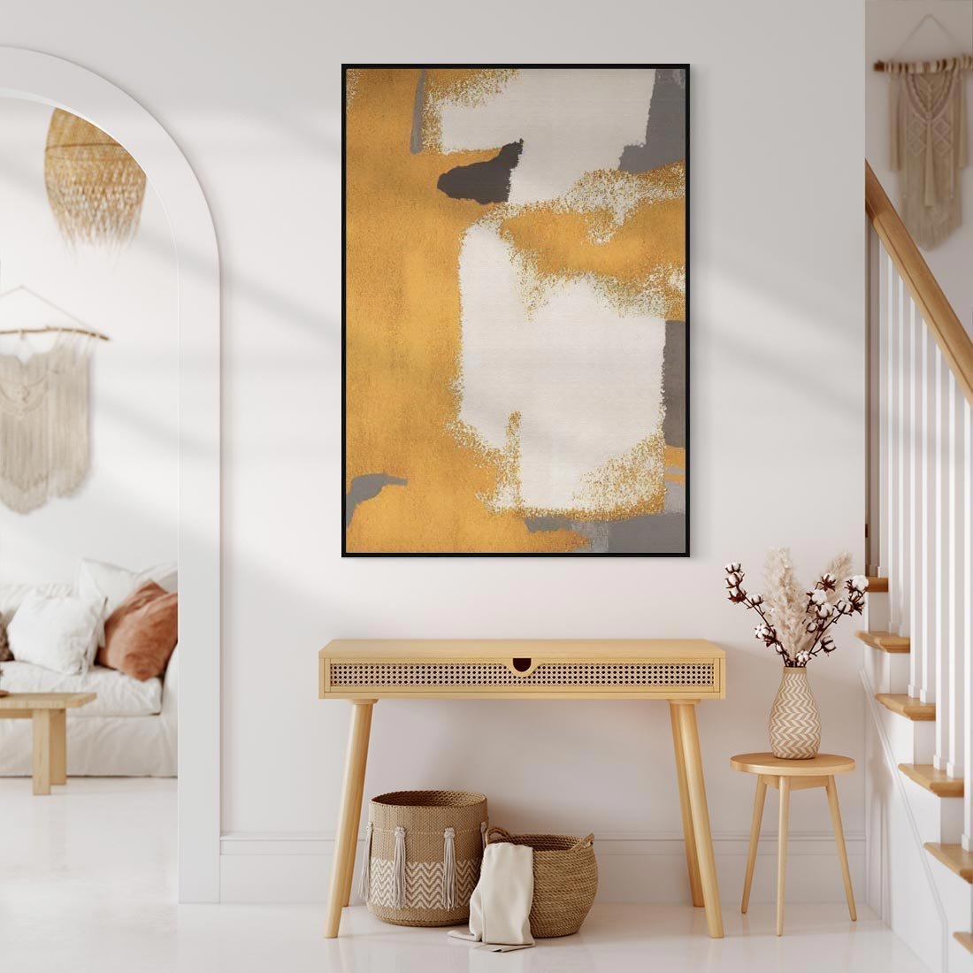Obraz w ramie 70x100 - Złote Maźnięcia Pędzla - złota abstrakcja, plamy - rama czarna