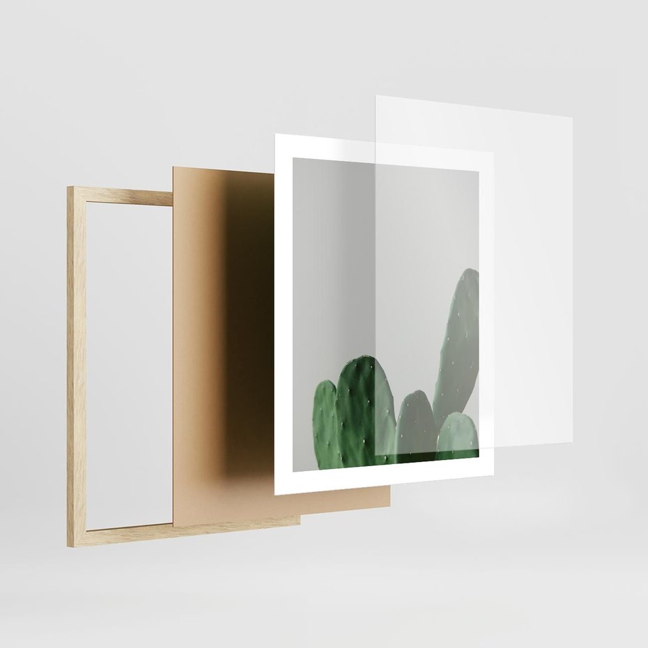Plakat w ramie 40x50 - Majestatyczne Wysokości - kaktusy, liście - rama drewno
