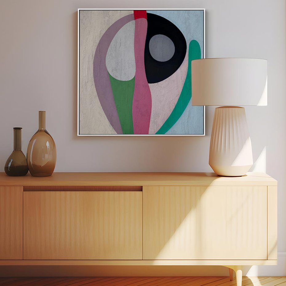 Obraz w ramie 50x50 - Wibracje Kolorów Marzeń - abstrakcyjne dziwne kształty, olejny obraz - rama biała