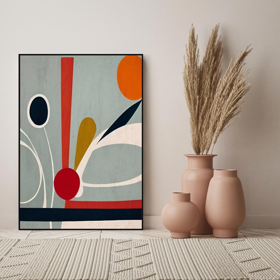 Obraz w ramie 50x70 - Harmonia Kolorowych Impulsów - abstrakcyjny obraz olejny, dziwne formy - rama czarna