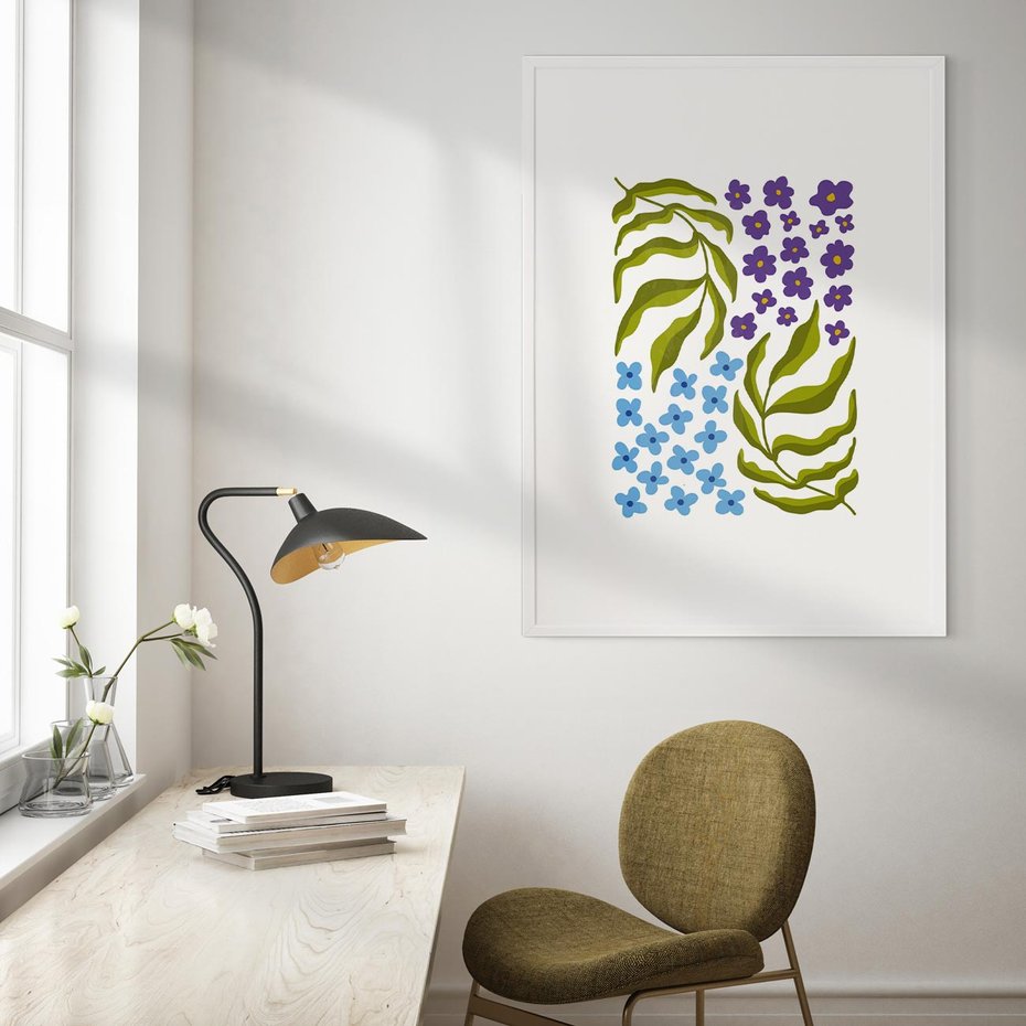 Plakat w ramie 30x40 - Księga Kształtów Bez Granic - kwiaty, sztuka nowoczesna - rama biała