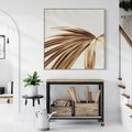 Obraz w ramie 50x50 - Egzotyczny Blask - złote, liście - rama drewno