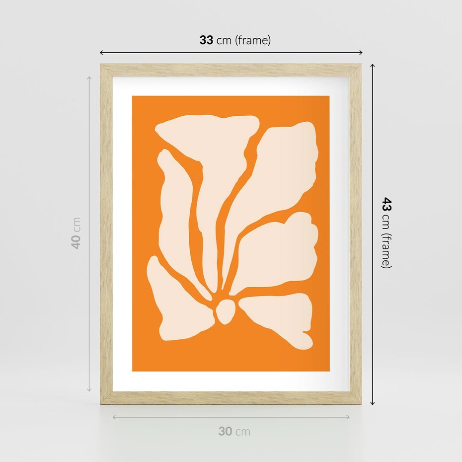 Plakat w ramie 30x40 - Wibracje Barw - abstrakcyjny boho plakat, pomarańczowe tło - rama drewno