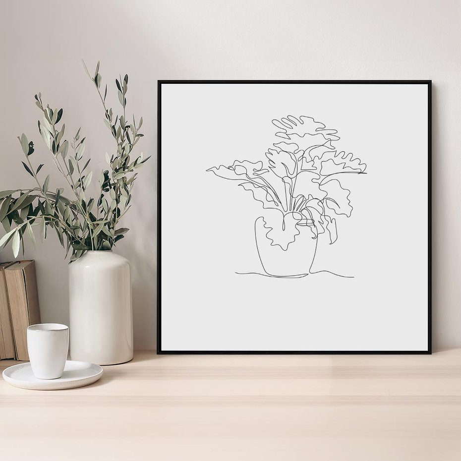 Obraz w ramie 50x50 - Rozkwitające Formy - szkic, minimalizm - rama czarna
