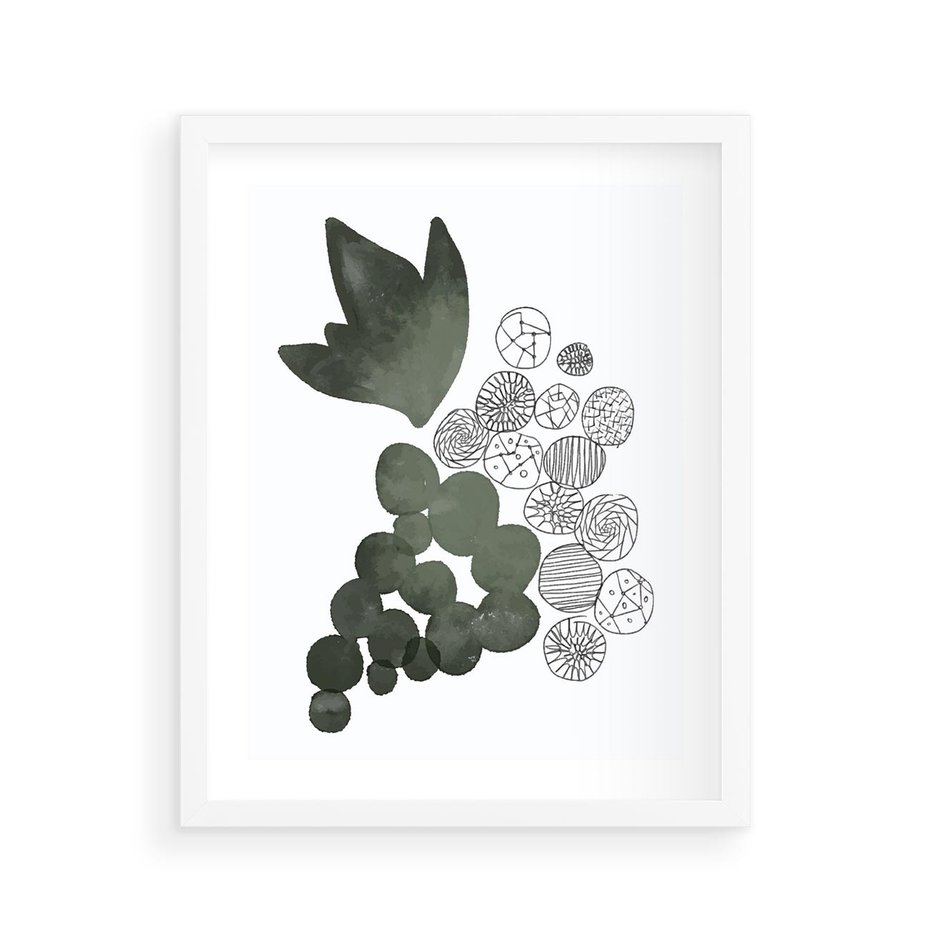 Plakat w ramie 40x50 - Grono Abstrakcji - minimalistyczny plakat, winogrona - rama biała