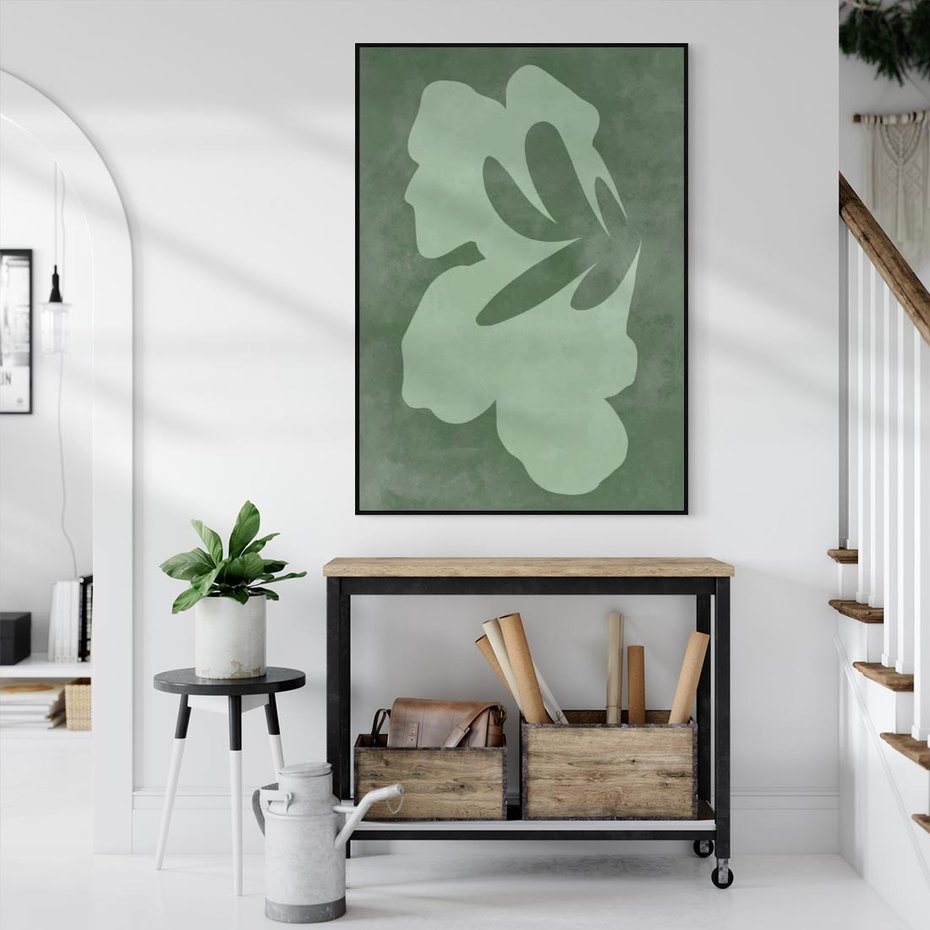 Obraz w ramie 70x100 - Kształty Zieleni - abstrakcyjny kształt, zielony plakat - rama czarna
