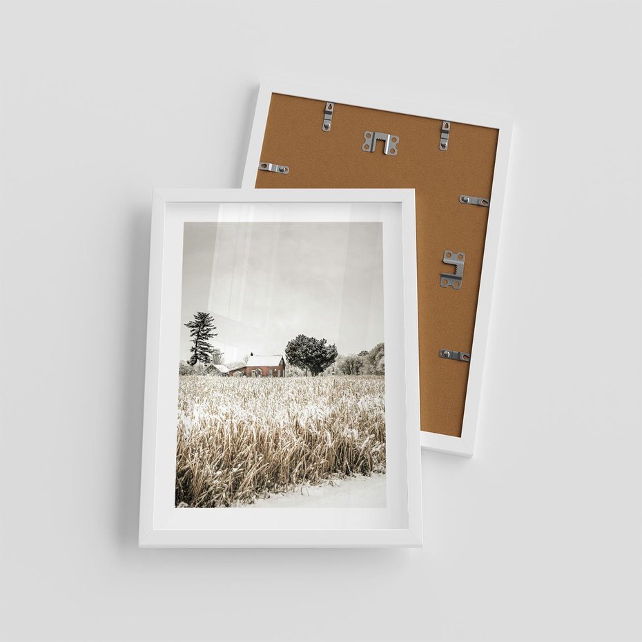Plakat w ramie 30x40 - Idylliczna Zima - zima, krajobraz zimowy - rama biała