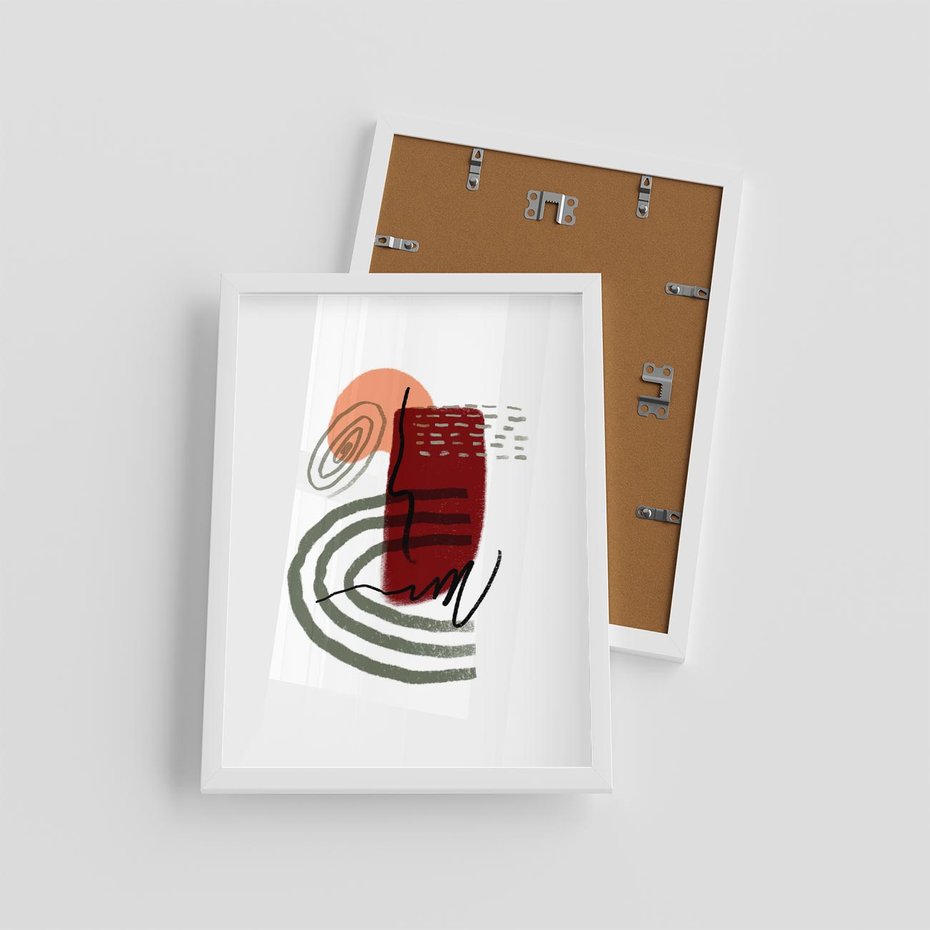 Plakat w ramie 30x40 - Boho Raj - abstrakcyjna sztuka, boho kształty - rama biała