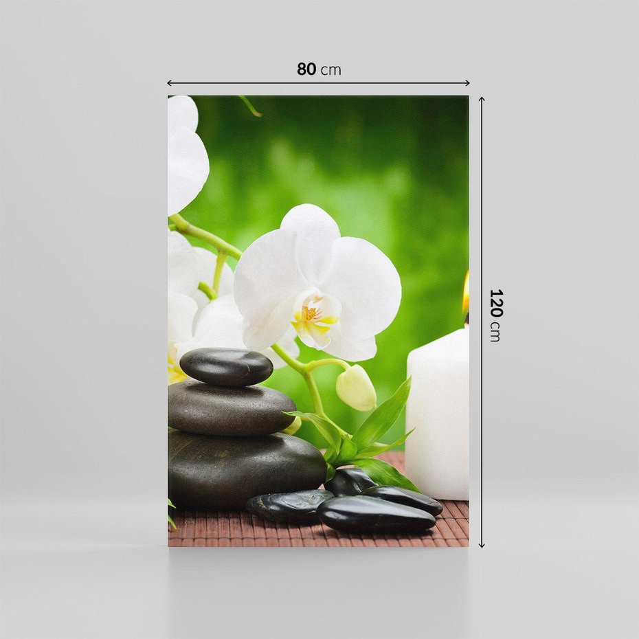 Obraz na płótnie 80x120 - Relaksacyjny SPA: masaż z kamieniami i kwiatami - SPA, masaż