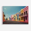 Obraz w ramie 120x80 - Ekspresja marzeń i tęsknot - pastelowe kolorowe budynki, wzdłuż ulicy - rama biała