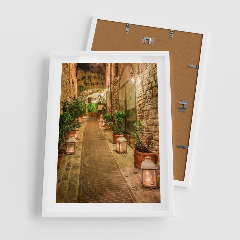 Plakat w ramie 50x70 - Perspektywa Uliczki Miejskiej - uliczka, perspektywa - rama biała