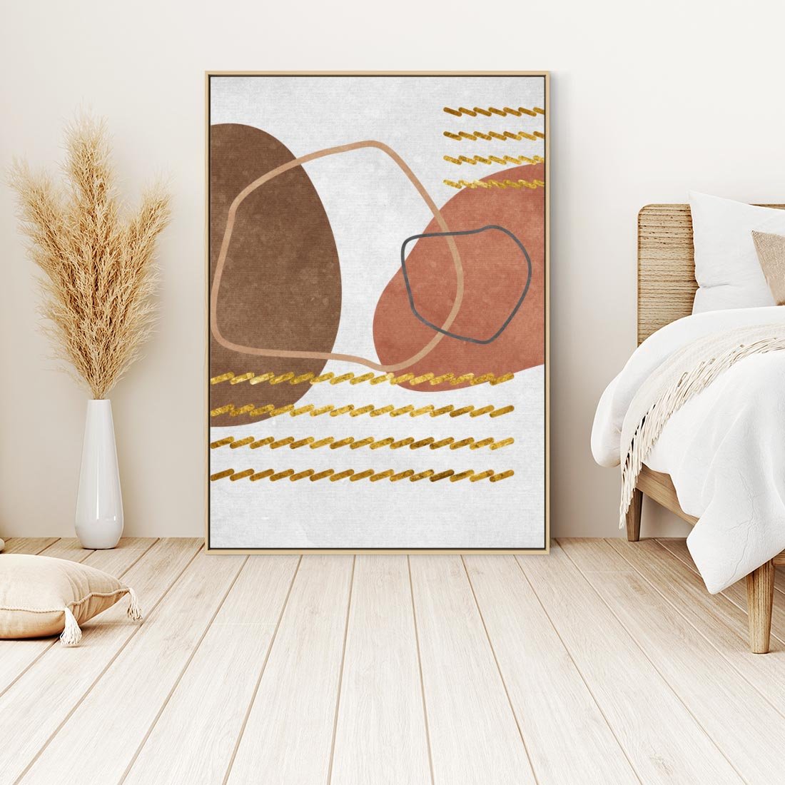 Obraz w ramie 80x120 - Odbicie światła serca - abstrakcyjne rozlane plamy, boho styl - rama drewno