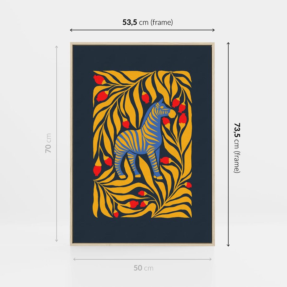 Obraz w ramie 50x70 - Wibracje Wyobraźni - zebra, granatowe tłó - rama drewno