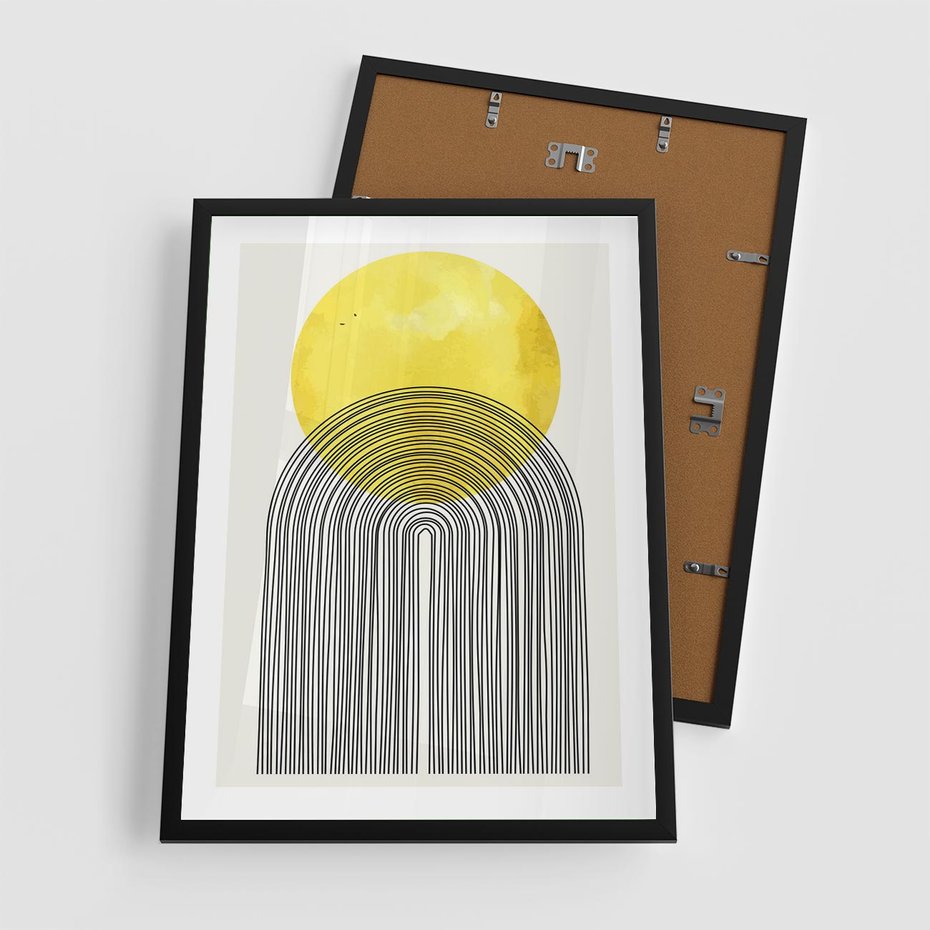 Plakat w ramie 50x70 - Słoneczne Odbicia - geometria, żółte koło - rama czarna