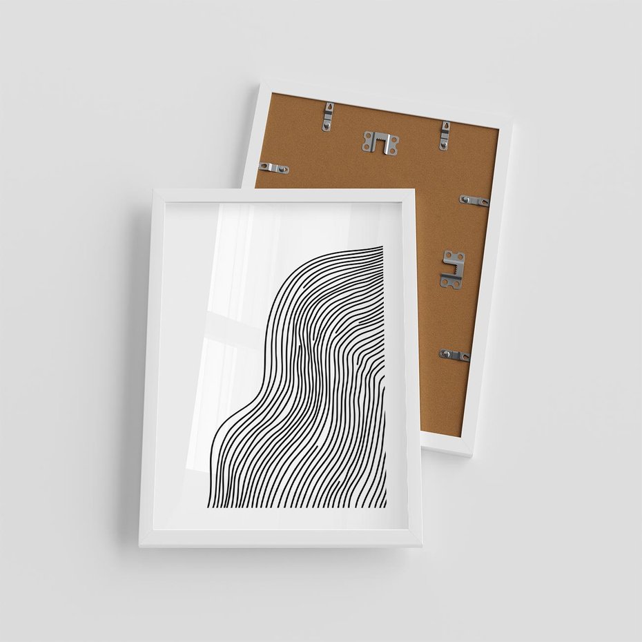 Plakat w ramie 30x40 - Refrakcje Przestrzeni - mnimalistyczna forma, czarne linie - rama biała
