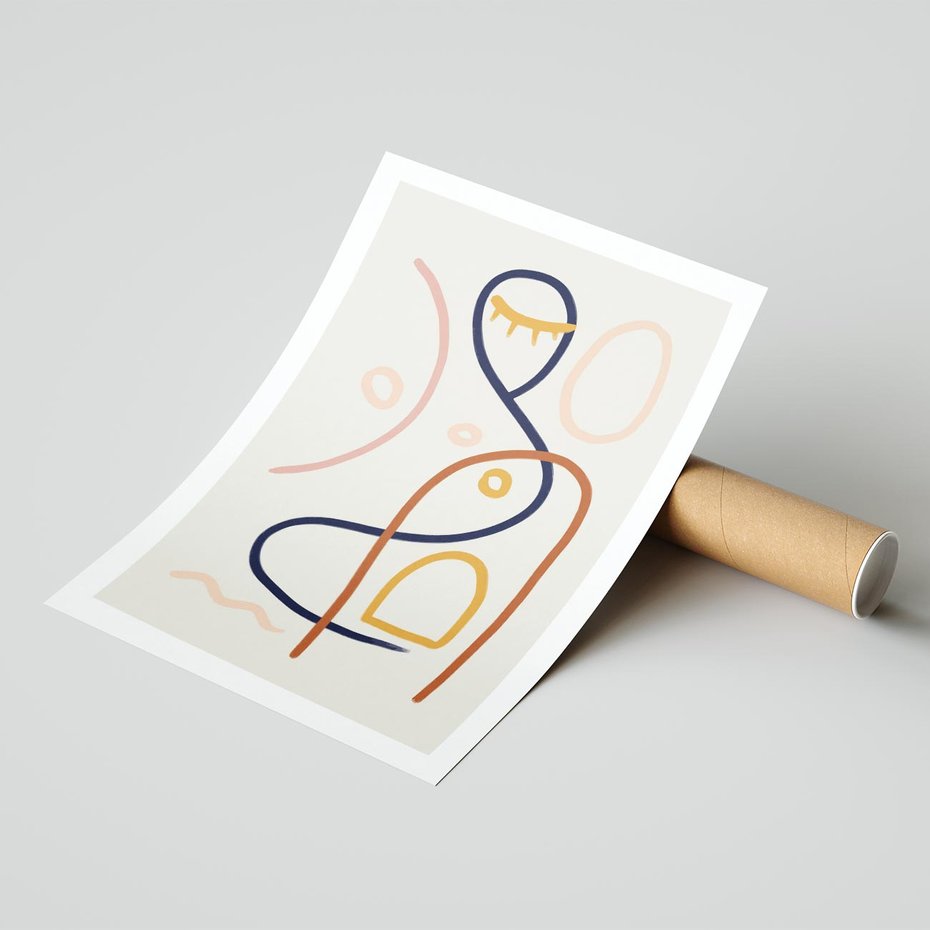 Plakat bez ramy 50x70 - Mgnienie Oka - abstrakcja w stylu picasso, beżowe tło