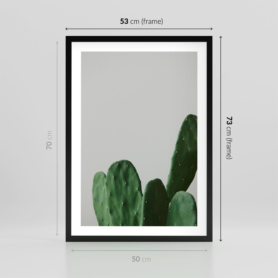 Plakat w ramie 50x70 - Majestatyczne Wysokości - kaktusy, liście - rama czarna
