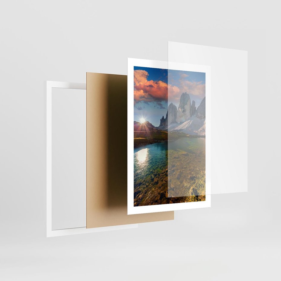 Plakat w ramie 50x70 - Jezioro wśród majestatycznych gór - jezioro, góry - rama biała