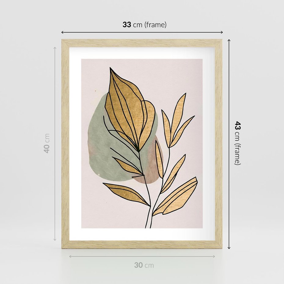 Plakat w ramie 30x40 - Rozkwitające Wnętrza Światła - abstrakcyjny obraz boho, liście - rama drewno