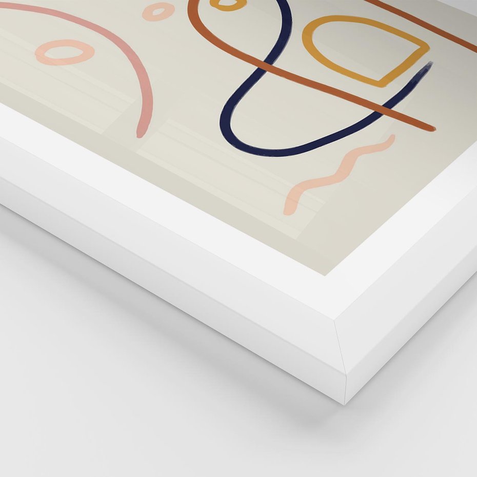 Plakat w ramie 30x40 - Mgnienie Oka - abstrakcja w stylu picasso, beżowe tło - rama biała