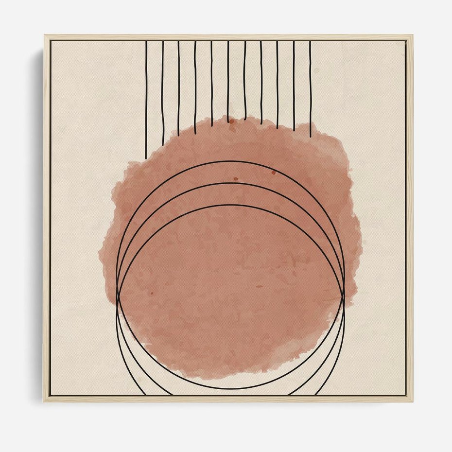 Obraz w ramie 80x80 - Migotliwe Kontury - akwarelowa plama, geometryczne szkicowane kształty - rama drewno