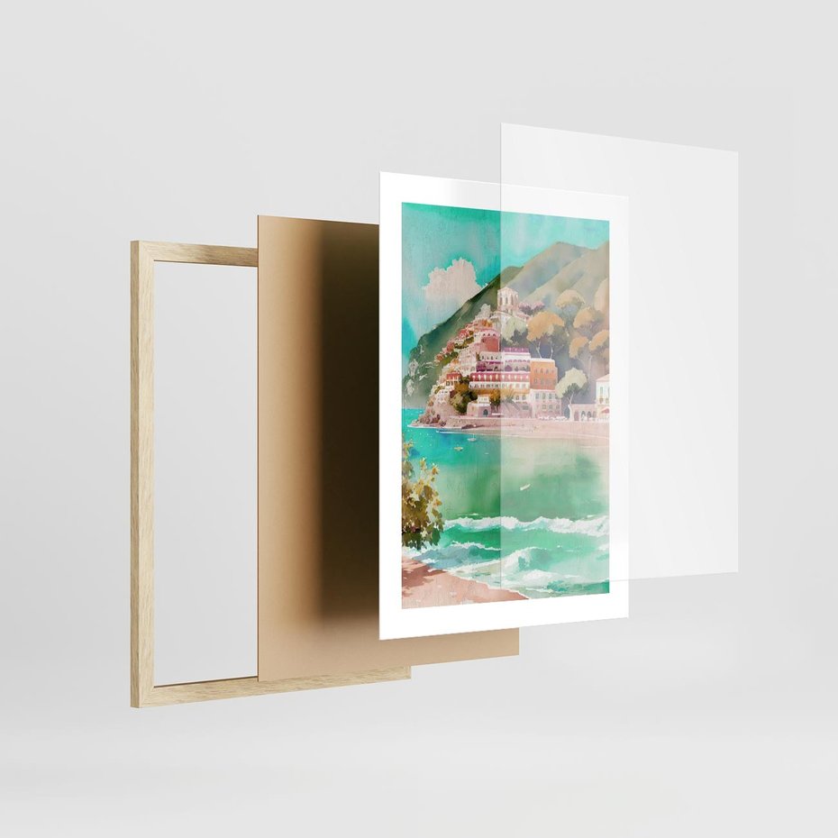 Plakat w ramie 30x40 - Na Zboczu - akwarela, nadmorski pejzaż - rama drewno